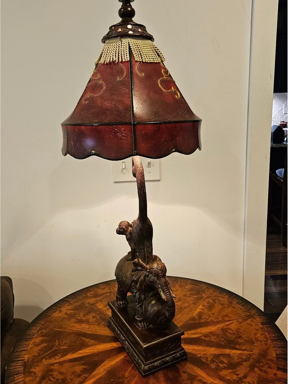 Rare Maitland-Smith Whimsical Elephant & Monkey Figural Table Lamp - 33 In Tall